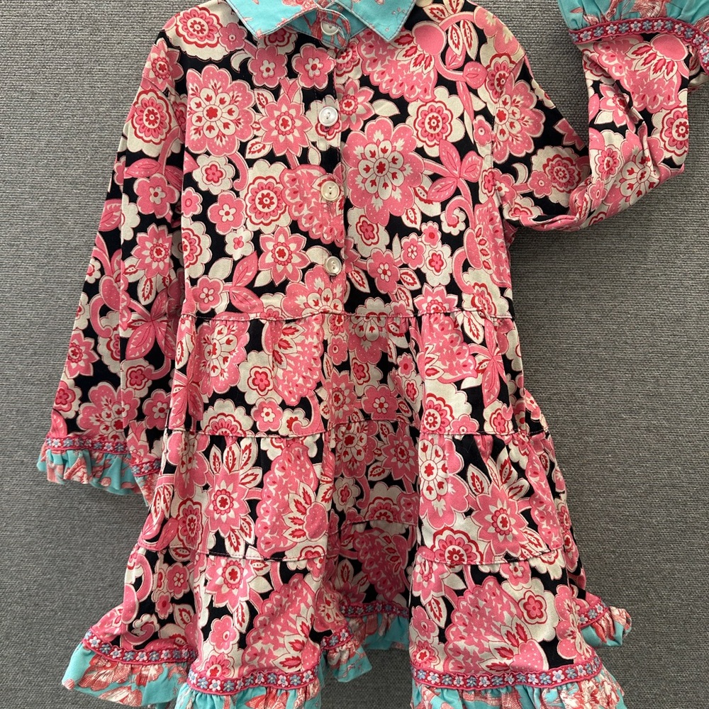 Floral Pink and Blue Kids Casual Dress